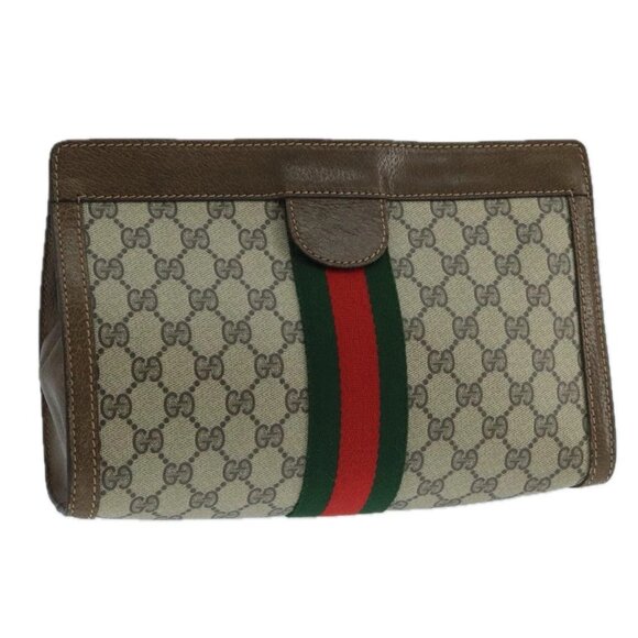 GUCCI GG Supreme Web Sherry Line Clutch Bag PVC Beige 001 014 2125 Auth bs20684 - Picture 1 of 16